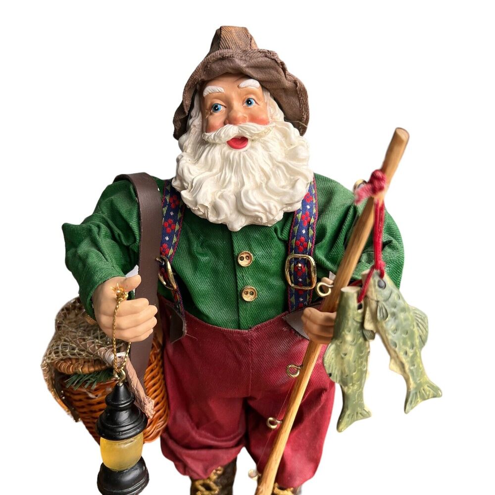 Fabric Mache Christmas Santa Claus Vacation 11" Figurine Holiday Cabincore Fish - Picture 10 of 14